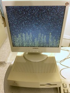 Picture of Macintosh Performa 410 operating properly after capacitor repair.