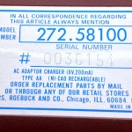 Sears Pocket PD12 Serial Tag - 0036154